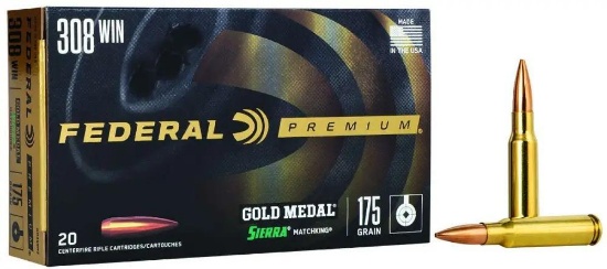 Federal Gm308M2 Gold Medal 308 Win 175 Gr Sierra Matchking Boat-Tail Hollow Point (Bthp) 20 Bx