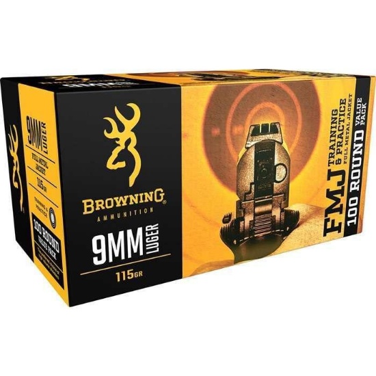 Browning Ammo B191800094 Training & Practice 9Mm Luger 115 Gr Full Metal Jacket (Fmj) 100 Bx (Value