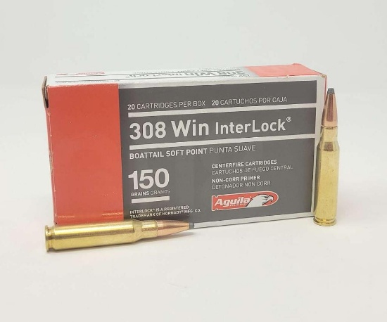 Aguila 8090Ag 308 Win 150 Gr Interlock Boat Tail Soft Point 20 Per Box