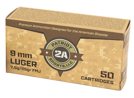Patriot Sports Llc P9Mm115F 9Mm 115Gr Full Metal Jacket 50 Per Box