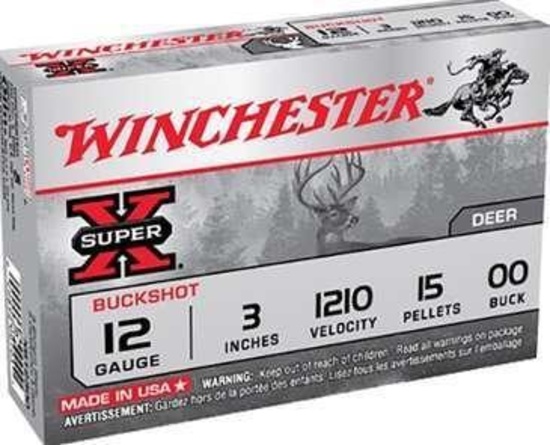 Winchester Ammo Xb12300 Super-X 12 Gauge 3 Lead 15 Pellets 00 Buck Shot 5 Bx