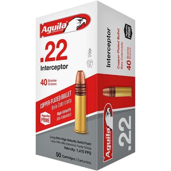 Aguila 1B222320 Special Interceptor 22 Lr 40 Gr Copper-Plated Solid Point 50 Bx