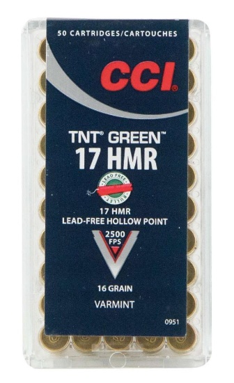 Cci 951 Varmint Tnt Green 17 Hmr 16 Gr Hollow Point (Hp) 50 Bx