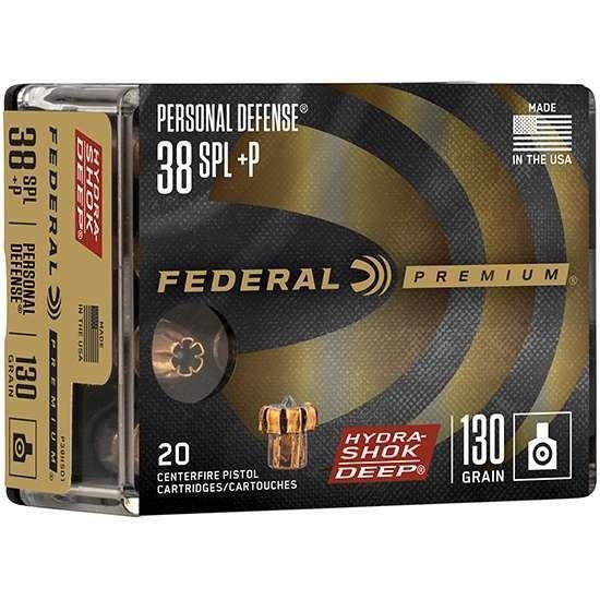 Federal P38Hsd1 Premium Personal Defense 38 Spl + P 130 Gr Hydra-Shok Deep Hollow Point 20 Bx