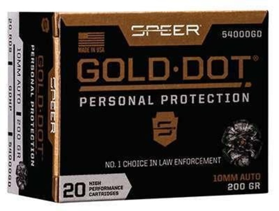 Speer Ammo 54000Gd Gold Dot Personal Protection 10Mm Auto 200 Gr Hollow Point (Hp) 20 Bx