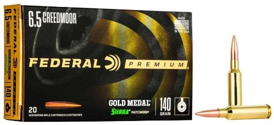 Federal Gm65Crd1 Premium Gold Medal 6.5 Creedmoor 140 Gr Sierra Matchking Boat-Tail Hollow Point
