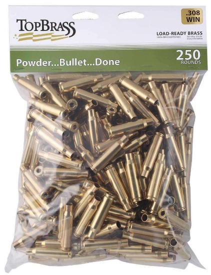 TOP BRASS LLC 8B308WINMY-250 Premium Reconditioned 308 Win Rifle Brass 250 Per Bag