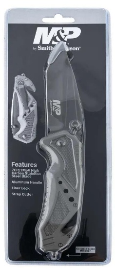S&W KNIFE CLIP FOLDER 3.8 BLADE GRAY W/ STRAP CUTTER