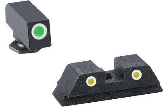 AmeriGlo GL115 Classic 3 Dot Night Sight Fits Glock 17/19 Tritium Green w/White Outline Front