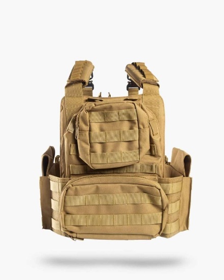 GUARD DOG BODY ARMOR SHEPPARD PLATE CARRIER FDE ADJUSTABLE WITH MULTIPLE POUCHES