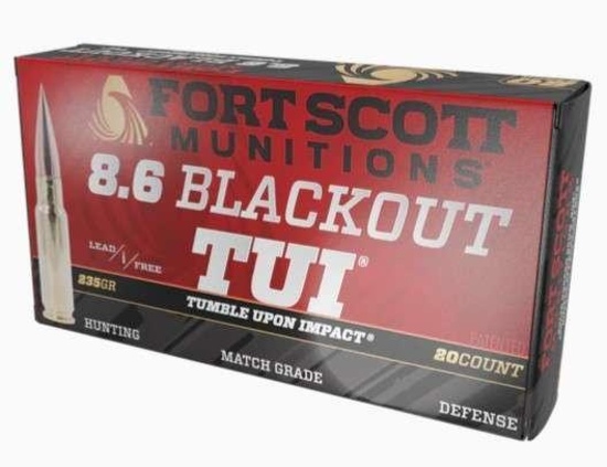 Fort Scott Munitions 86BLK235SCV1 Tumble Upon Impact (TUI) 8.6 Blackout 235 gr 20 Per Box