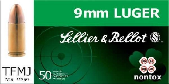 Sellier & Bellot Sb9Nt Handgun 9Mm Luger Non-Tox 115 Gr Full Metal Jacket (Fmj) 50 Bx