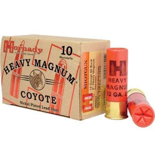 Hornady 86224 Heavy Magnum Coyote 12 Gauge 3 1 1/2 Oz Nickel Plated 00 Buck Shot 10 Bx