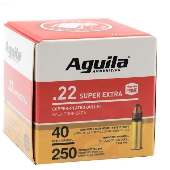 Aguila 1B221100 Standard High Velocity 22 Lr 40 Gr Copper-Plated Solid Point 250 Bx