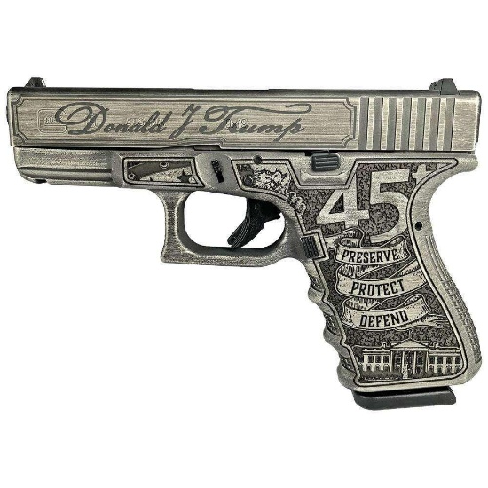 Glock - G19 GEN3 - 9MM - Trump 2024 Crushed Silver Distressed black