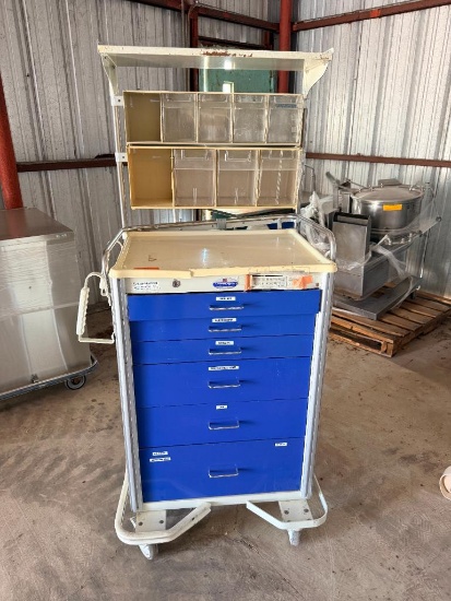 Medical Supply Crash Cart with Drawers & Overhead Organizer