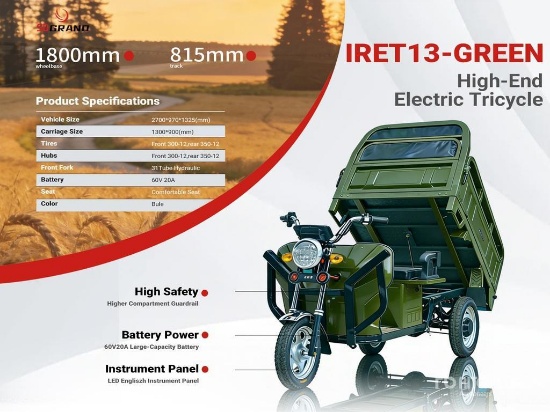 2026 IRET13 Electric Cargo Tricycle with 800W Motor Unused / Unassembled