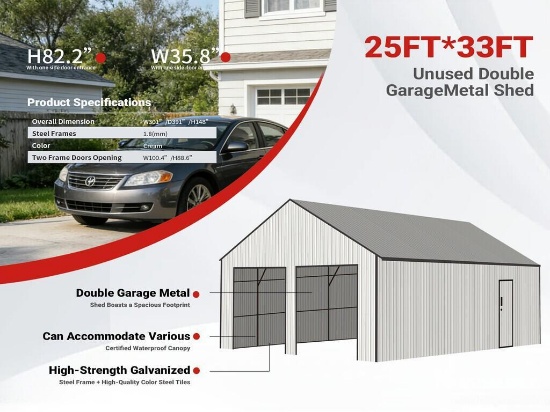 2026 SDLANCH SDL2533DGMS 25' x 33' Double Garage Metal Building / Carport Unused
