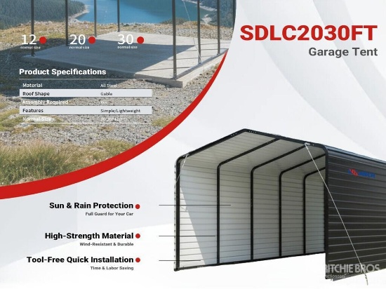2026 SDLC2030FT 20' x 30' All-Steel Carport with Enclosed Sidewalls Unused / Unassembled