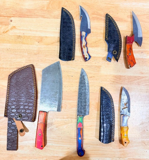 Lot of (5) Assorted Custom Knives with Sheaths
