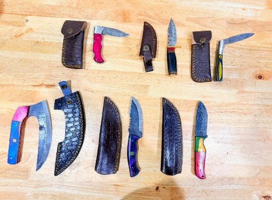 Lot of (6) Assorted Custom Knives with Sheaths