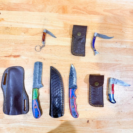 Lot of (5) Assorted Custom Knives with Sheaths