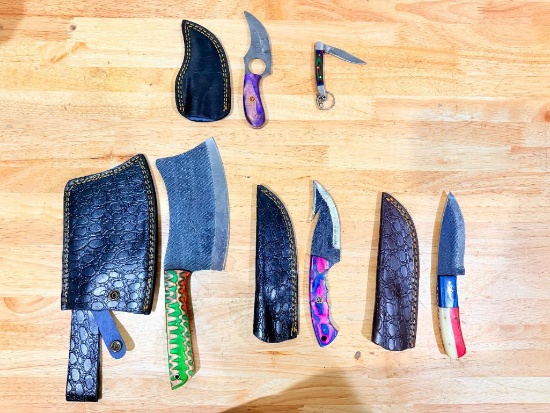 Lot of (5) Assorted Custom Knives with Sheaths