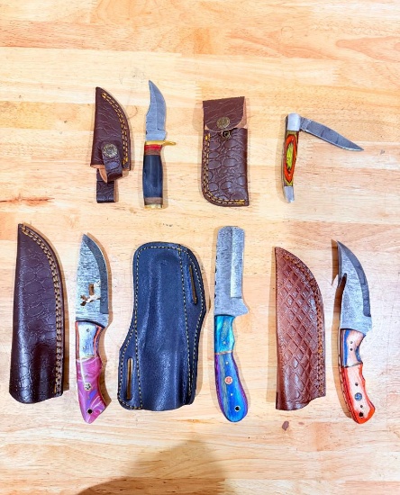 Lot of (5) Assorted Custom Knives with Sheaths