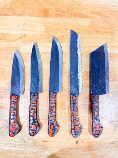 Set of (5) Custom-Style Kitchen Knives with Decorative Handles