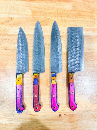 Set of (4) Custom-Style Kitchen Knives with Decorative Handles