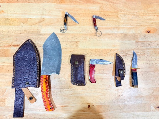 Lot of (5) Assorted Custom Knives with Sheaths