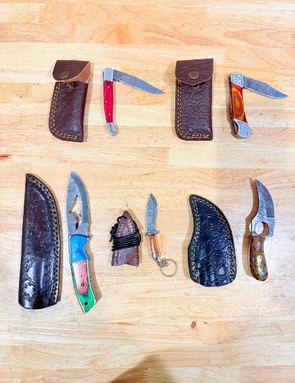 Lot of (5) Assorted Custom Knives with Sheaths