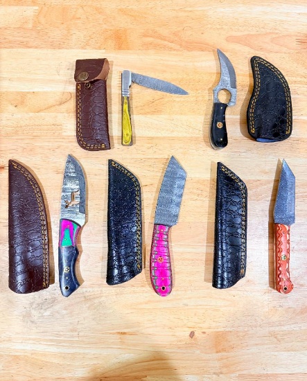 Lot of (5) Assorted Custom Knives with Sheaths