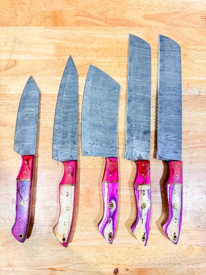 Lot of (5) Assorted Patterned Steel Kitchen Knives