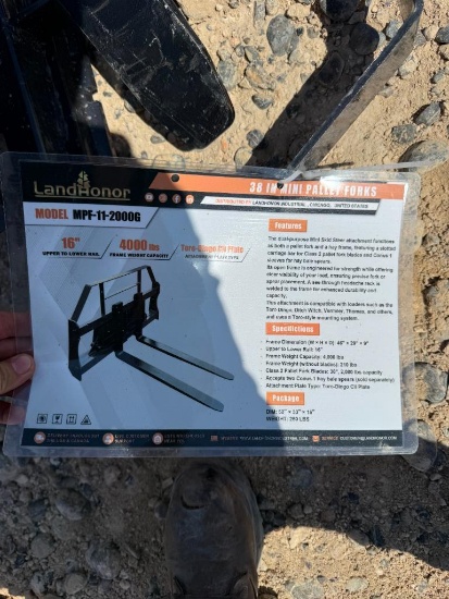 LandHonor MPF-11-2000G 38" Mini Skid Steer Pallet Fork Attachment 4,000 LB