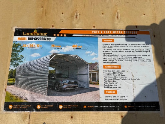 LandHonor LHR-CP2020FBC 20' x 20' Metal Carport 400 Sq. Ft.