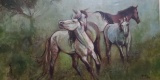 Antique Oil Horses Landscape By Cristina Gayo 1984