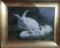 Antique Rabbits Landscape -Oil canvas painting / Signed