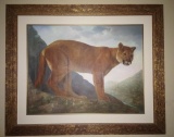 Antique máster painting - Oil canvas Mountain Cougar
