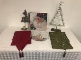 Christmas tray and metal trees with table runners