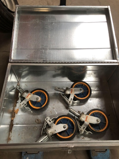 Big set off scaffolding wheels with metal box