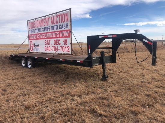 27X8 WITH DOVE GOOSENECK TRAILER METAL FLOOR 5000LBS AXLES GOOD CONDITION TIRES GOOD, BILL OF SALE