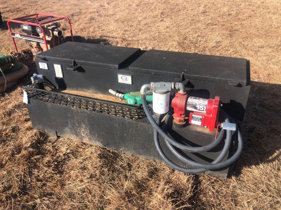 Fuel tank with tool box with pump