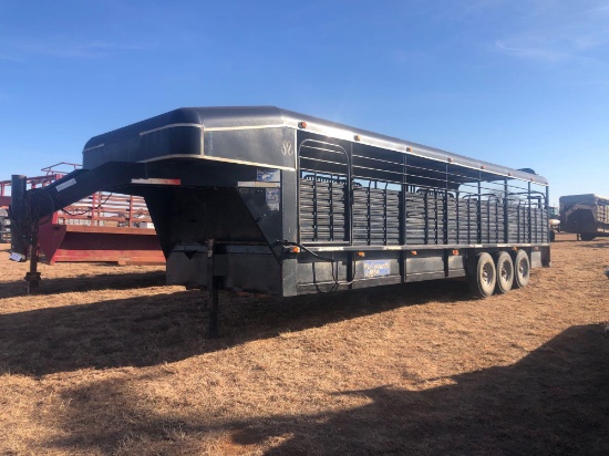 2003 Gooseneck 28X7, triple axel, 2 cut gates, good tires, good floor, really straight reailer. HAS