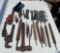 BOX OF MISC TOOLS, FILES, HAMMERS,... CRESCENTS,... PIPE WRENCHES...