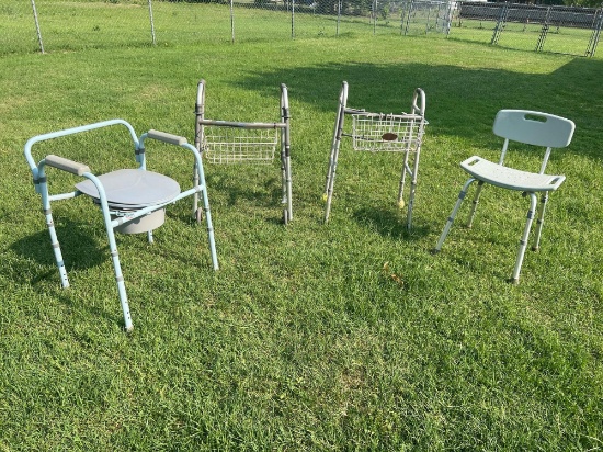 WALKERS, BATHROOM CHAIR AND TOILET...