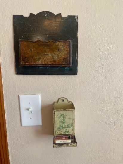 LETTER HOLDER ( WESTGATE IOWA) AND TIN MATCH HOLDER...