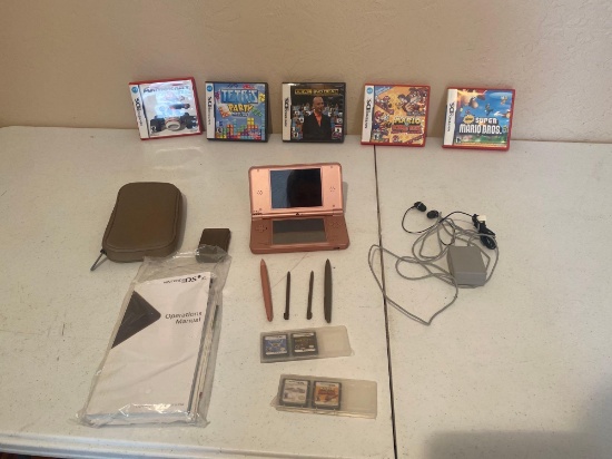 NINTENDO DS XL WITH GAMES, CHARGER, and CASE WORKS AS IT SHOULD