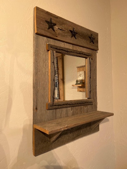 WOODEN FRAME WITH SHELF AND MIRROR
