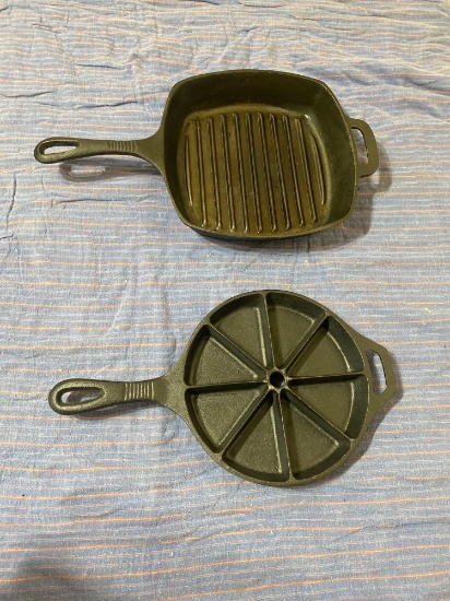 TWO RED STONE PRESEASONED SKILLETS